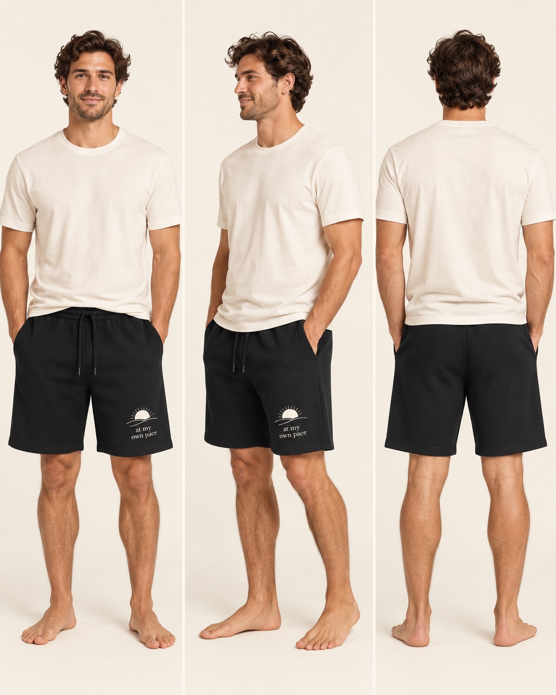 Own Pace Lounge Shorts shown from the side on a model