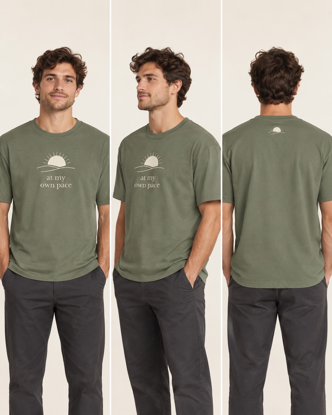 Own Pace Tee shown from the side on a model